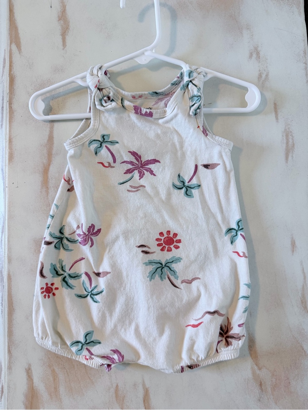 Carter's Cream Floral Knot-Shoulder Romper with Teal & Pink Prints